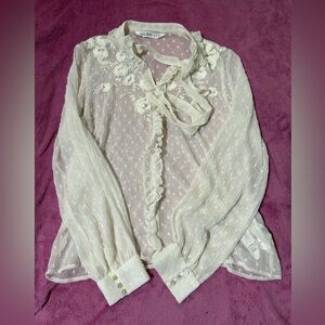 Zara Cream Floral Lace Blouse #508
